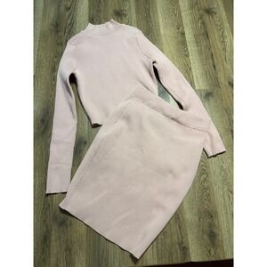Roma Knit Skirt Set Women Size L Pink 2 Piece Mock Neck Crop Top Mini Skirt